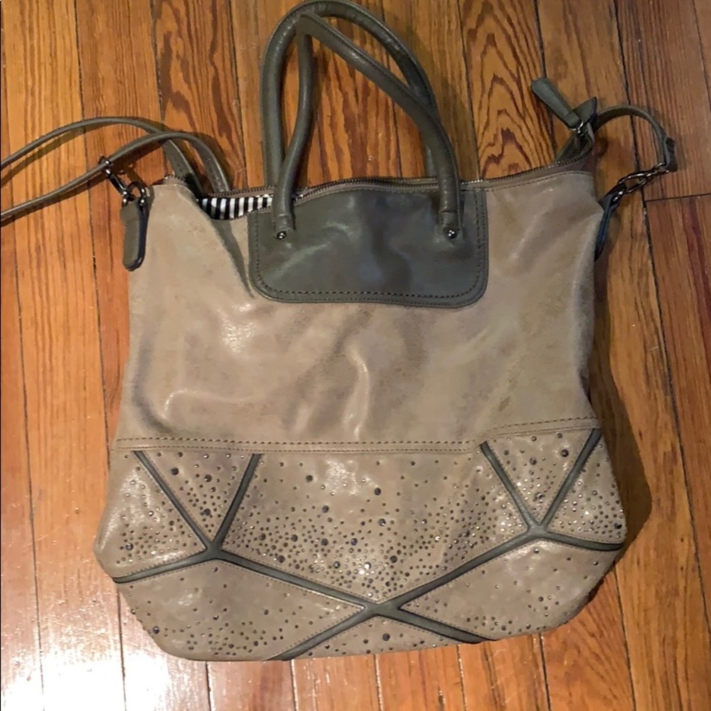 Tan and green purse